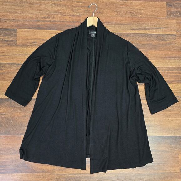 Karen Kane Cardigan Size 1X Black Open Front Solid Stretch Knit 3/4 Slv Sweater - Picture 1 of 9